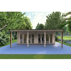 Casa in legno con portico DENISE 7x5.2 44mm, vista frontale