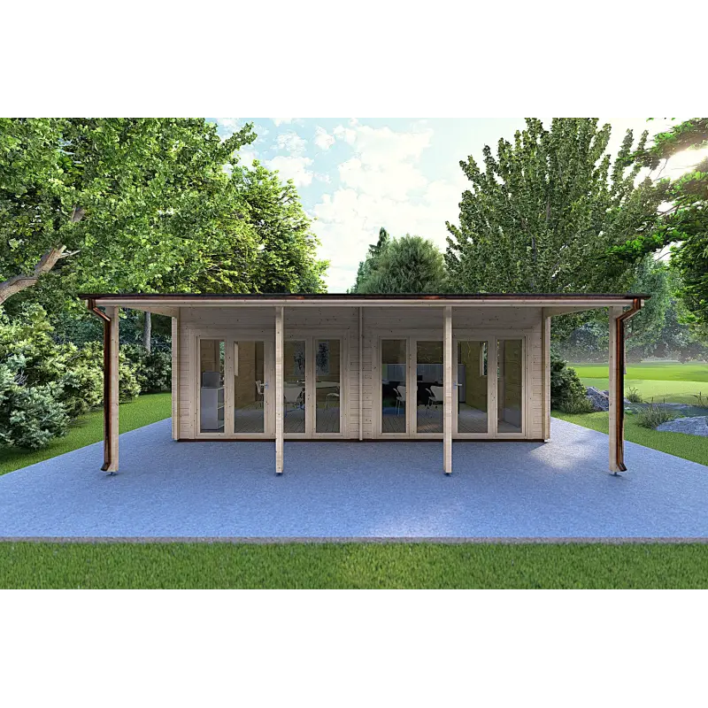 Casa in legno con portico DENISE 7x5.2 44mm, vista frontale