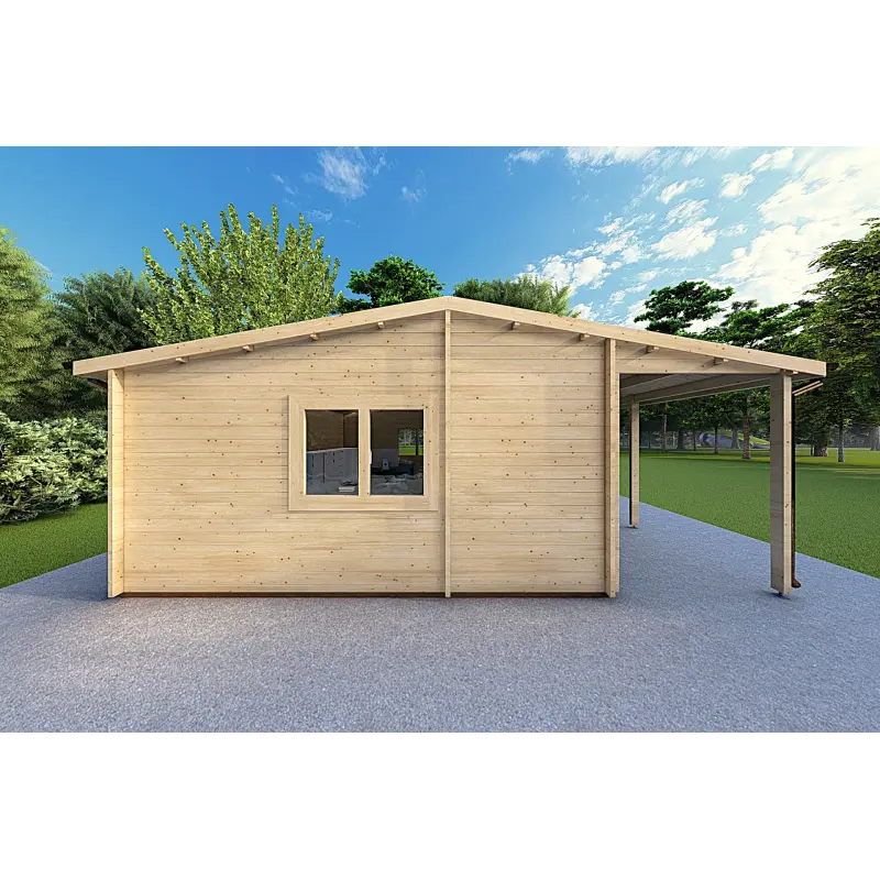 Casa in legno con portico DENISE 7x5.2 44mm, lato sinistro