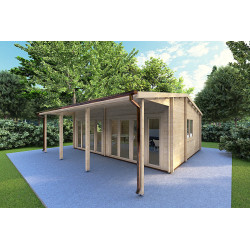 Casa in legno con portico DENISE 7x5.2 44mm, fronte lato destro