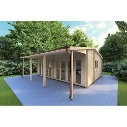 Casa in legno con portico DENISE 7x5.2 44mm, fronte lato destro