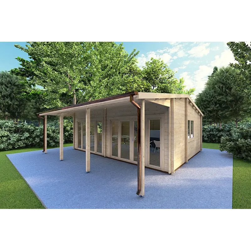 Casa in legno con portico DENISE 7x5.2 44mm, fronte lato destro