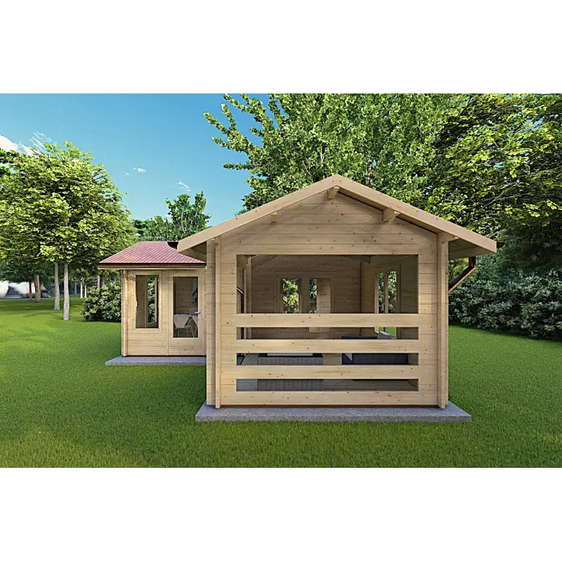 Casetta in legno con veranda con 2 stanze SUSANNA 44mm, lato destro