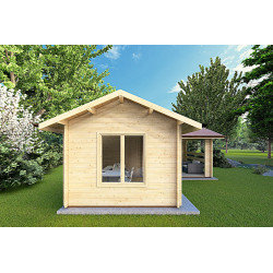 Casetta in legno con veranda con 2 stanze SUSANNA 44mm, vista frontale