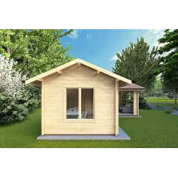 Casetta in legno con veranda con 2 stanze SUSANNA 44mm, vista frontale