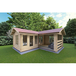 Casetta in legno con veranda con 2 stanze SUSANNA 44mm, fronte lato destro