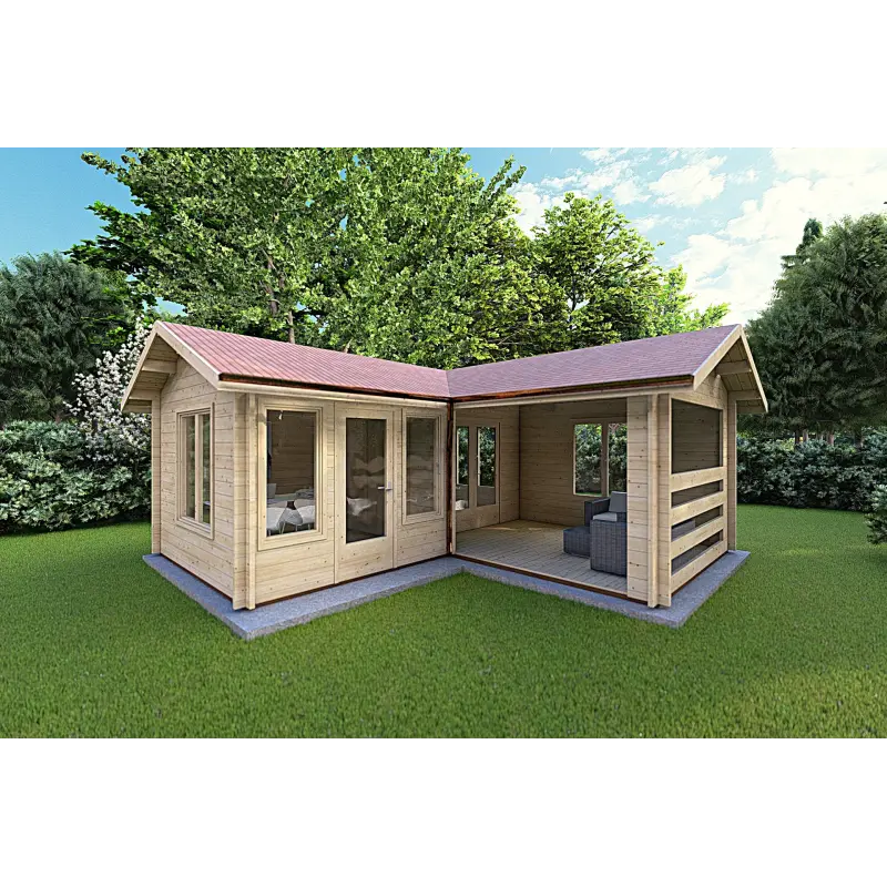 Casetta in legno con veranda con 2 stanze SUSANNA 44mm, fronte lato destro