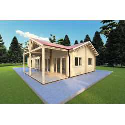 Casa coibentata un piano AGNESE 14.7x6.2 con tettoia 44/100/44 mm, fronte lato destro