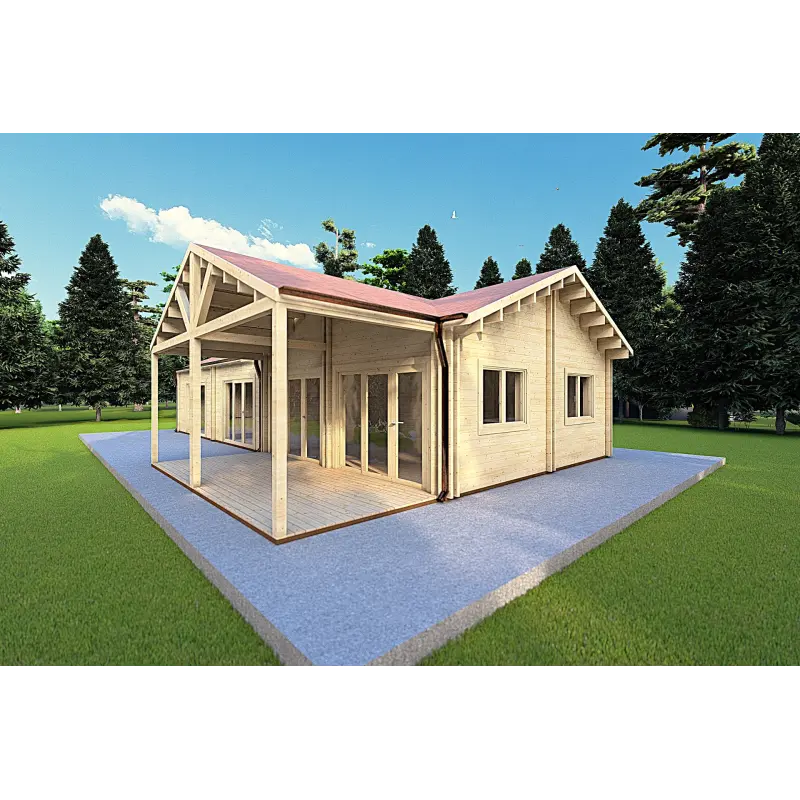 Casa coibentata un piano AGNESE 14.7x6.2 con tettoia 44/100/44 mm, fronte lato destro