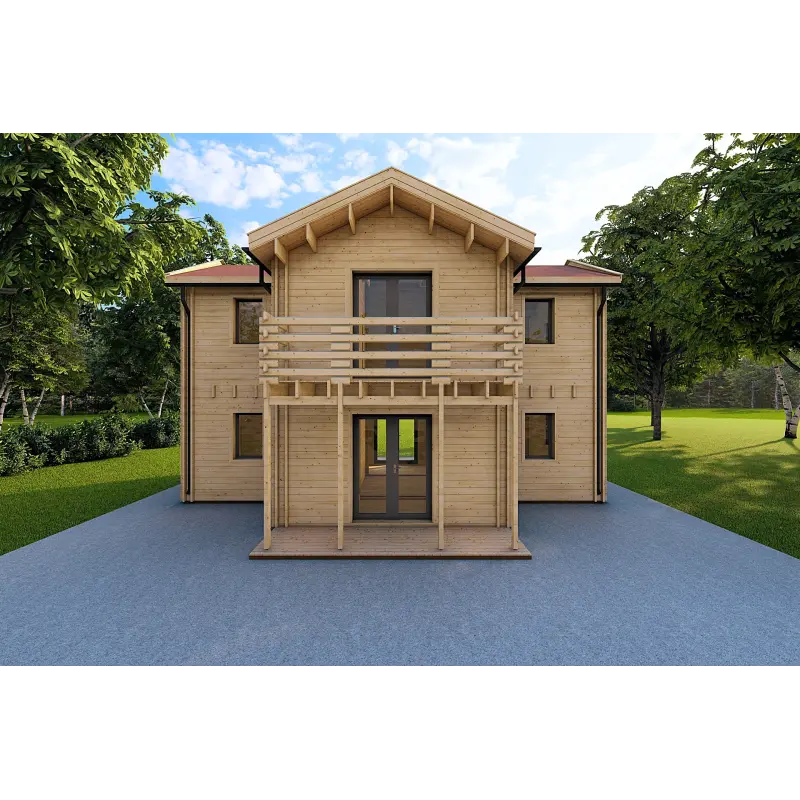 Casa di legno prefabbricata due piani GILDA 44/140/44 mm, vista frontale