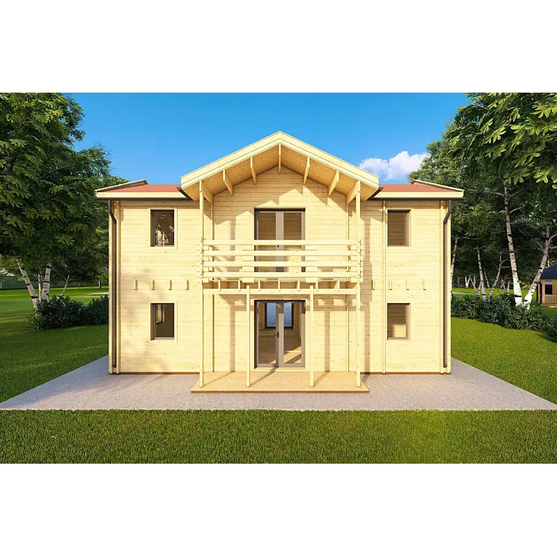 Casa di legno prefabbricata due piani GILDA 44/140/44 mm, retro