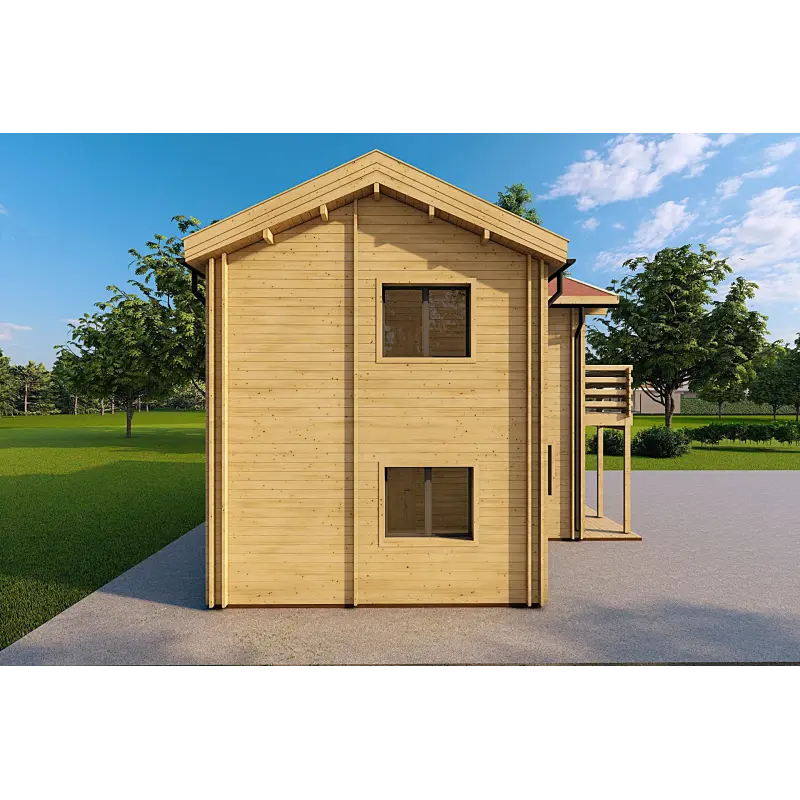 Casa di legno prefabbricata due piani GILDA 44/140/44 mm, lato sinistro