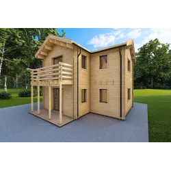Casa di legno prefabbricata due piani GILDA 44/140/44 mm, fronte lato destro