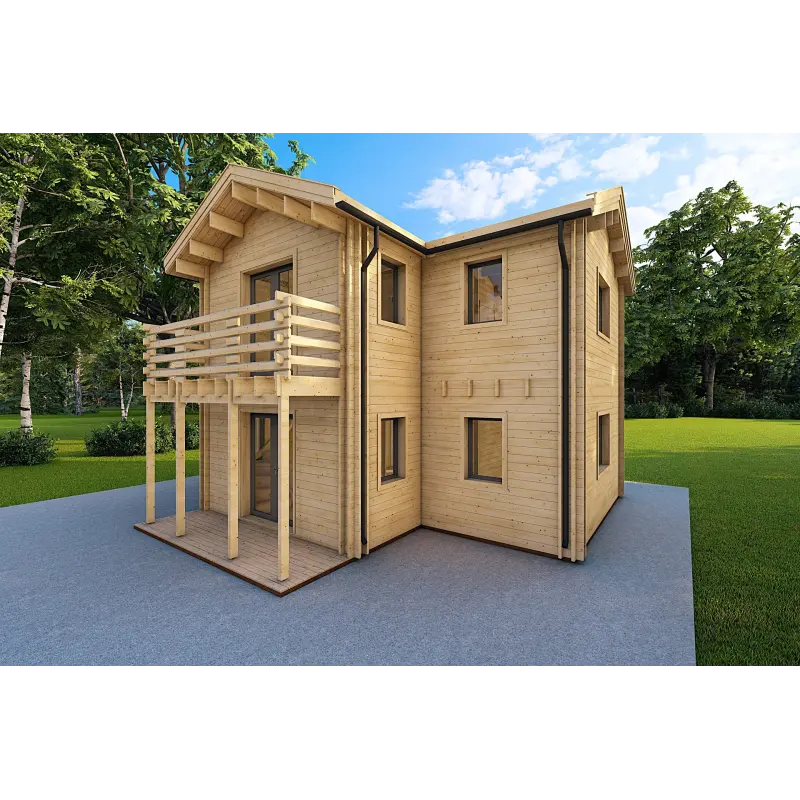 Casa di legno prefabbricata due piani GILDA 44/140/44 mm, fronte lato destro
