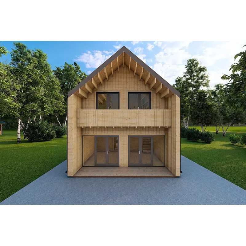 Casa prefabbricata con cladding PENELOPE 12x6 44/120/30/40 mm, vista frontale
