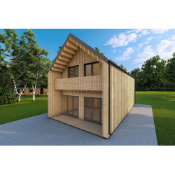 Casa prefabbricata con cladding PENELOPE 12x6 44/120/30/40 mm, fronte lato destro