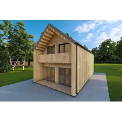 Casa prefabbricata con cladding PENELOPE 12x6 44/120/30/40 mm, fronte lato destro