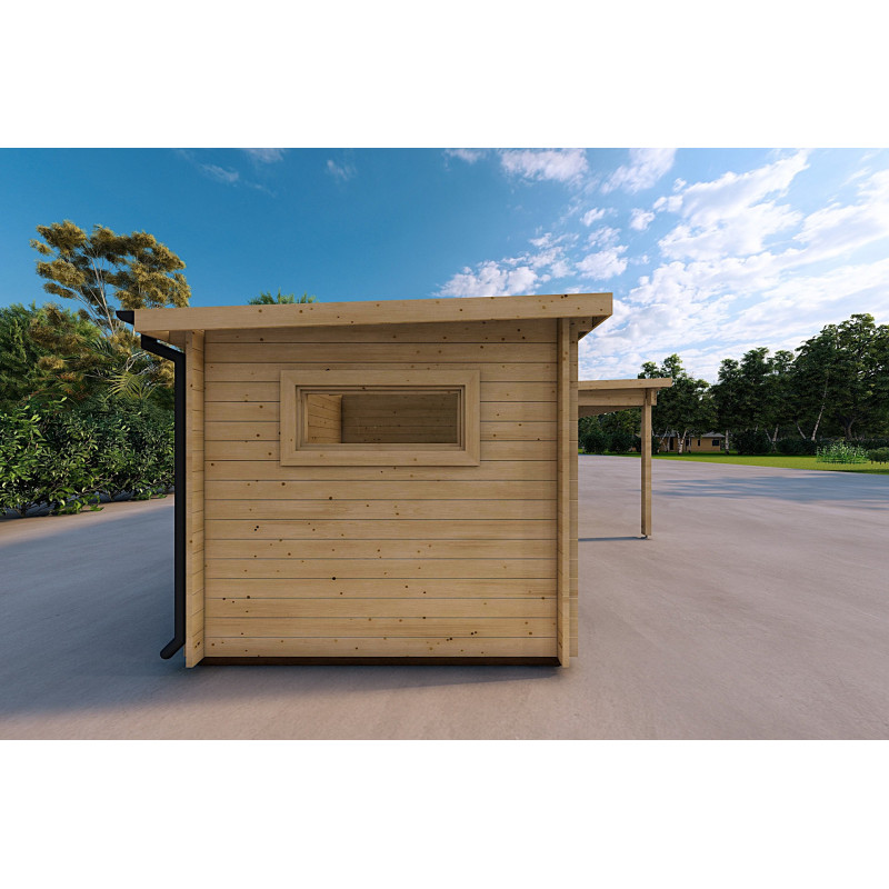 Tettoia in legno con ripostiglio 25 m² 44mm, lato sinistro