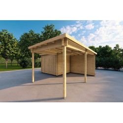 Tettoia in legno con ripostiglio 25 m² 44mm, fronte lato destro