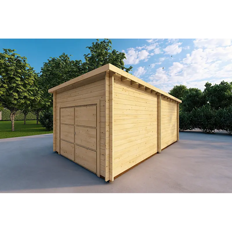 Garage in legno 6x3.5 44mm, fronte lato destro