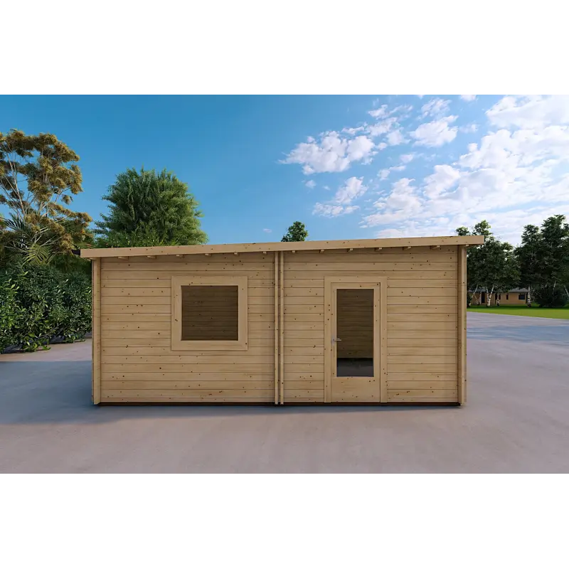Garage in legno 6x3.5 44mm, lato sinistro