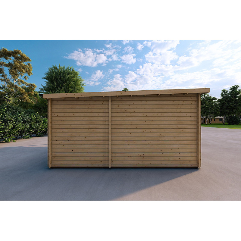 Garage in legno con portico e ripostiglio 5.2x5.7 44mm, lato sinistro