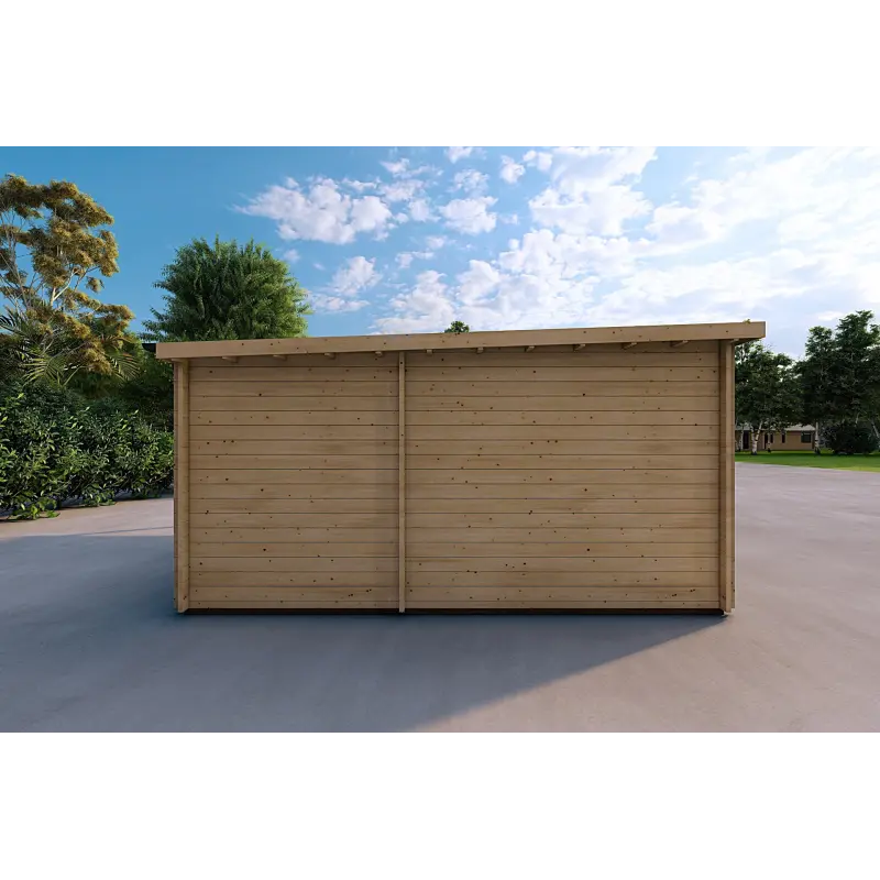 Garage in legno con portico e ripostiglio 5.2x5.7 44mm, lato sinistro