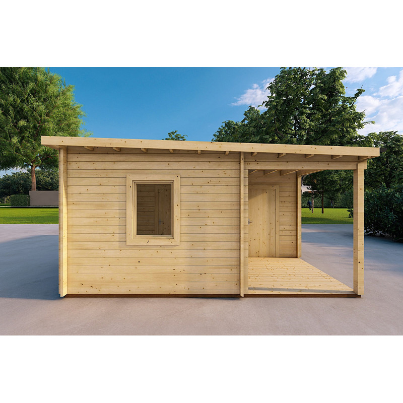 Garage in legno con portico e ripostiglio 5.2x5.7 44mm, lato destro