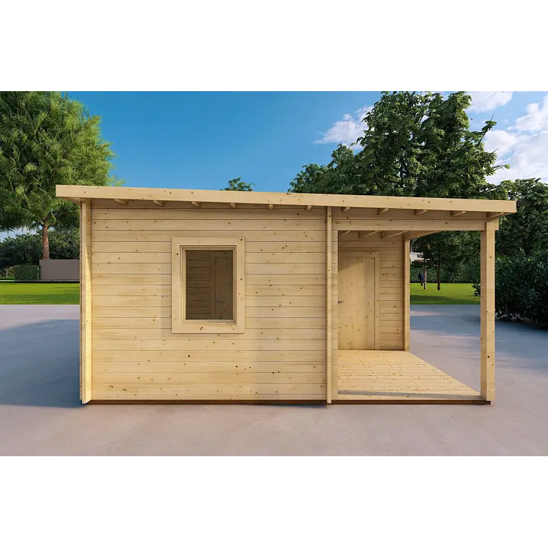 Garage in legno con portico e ripostiglio 5.2x5.7 44mm, lato destro