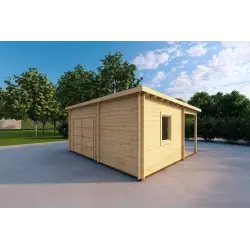 Garage in legno con portico e ripostiglio 5.2x5.7 44mm, fronte lato destro