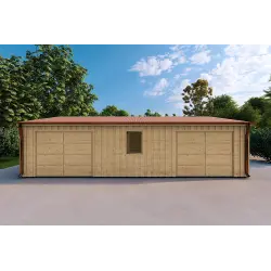 Garage di legno doppio indipendente con ripostiglio personale 9.6x6.4 44+100+40 Cladding, vista frontale