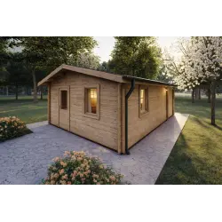 Casa di legno Dalia 5x7 44 mm, fronte lato destro modello legno naturale