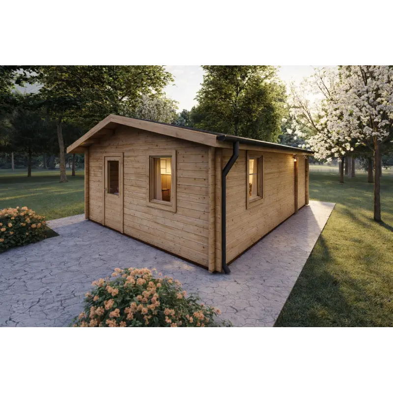 Casa di legno Dalia 5x7 44 mm, fronte lato destro modello legno naturale