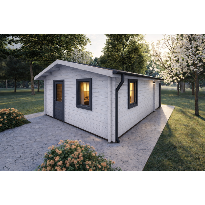 Casa di legno Dalia 5x7 44 mm, fronte lato destro modello bianco