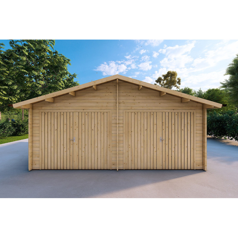 Garage in legno doppio 30 m², 40mm, vista frontale