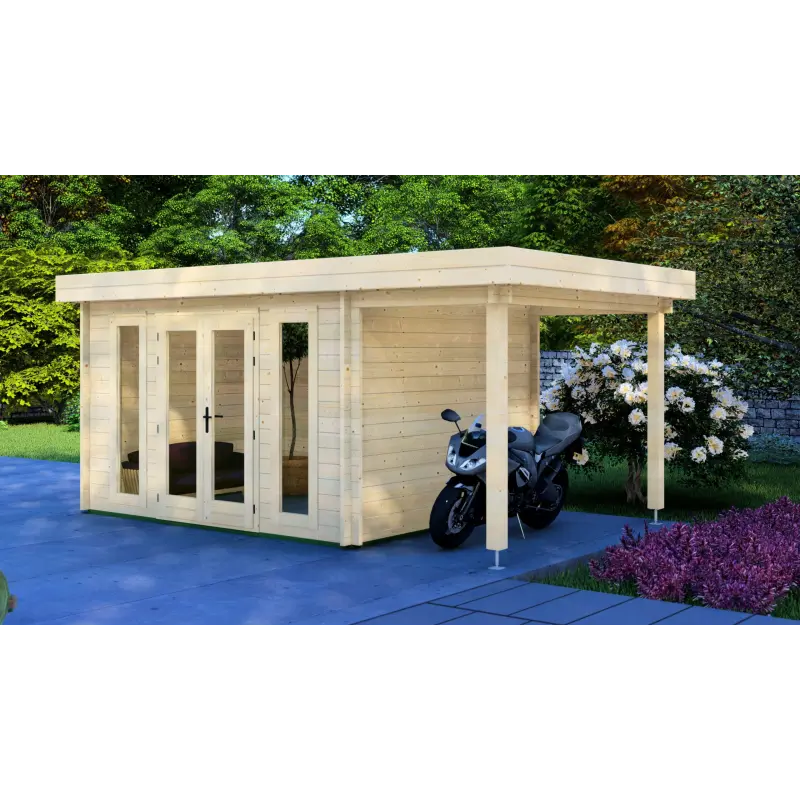 Casa in legno da giardino GWEN 5x3, 44mm, fronte lato destro