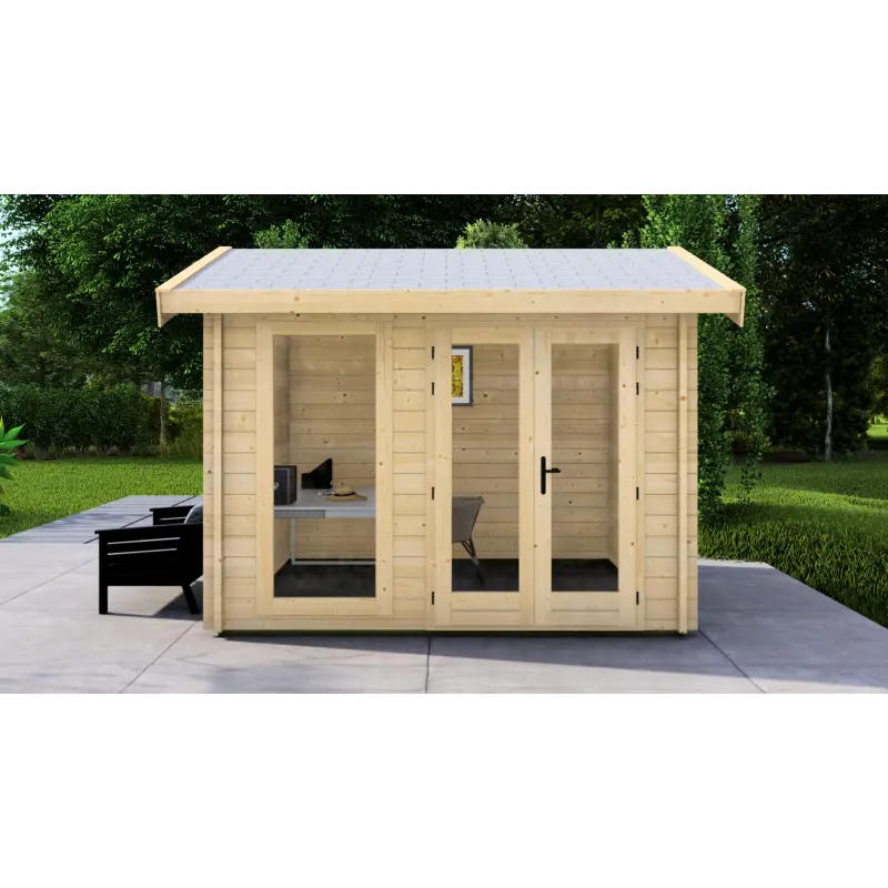 Casetta in legno AMELIA 3x3, 44mm, vista frontale
