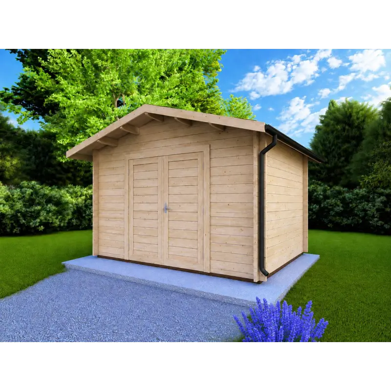 Casetta da giardino in pronta consegna 4x3, 44mm, fronte lato destro