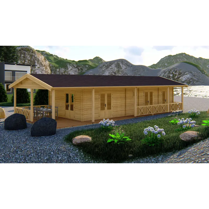 Casa in legno AMANDA 6x14. 68mm, fronte lato destro