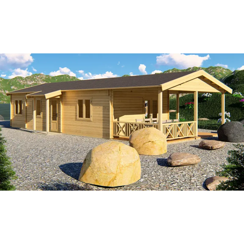 Casa in legno AMANDA 6x14. 68mm, fronte lato sinistro