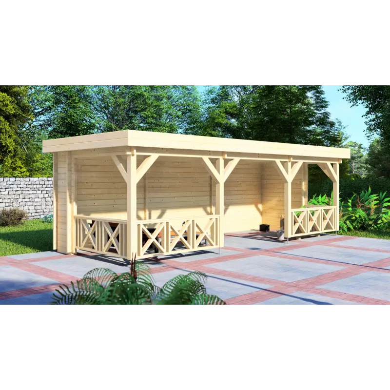 Tettoiadi legno per esterno 7.5x3, 44mm, vista frontale