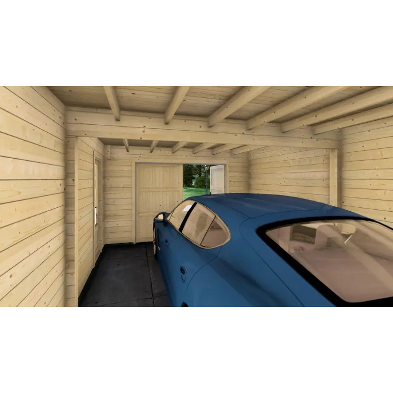 Garage in legno con tettoia 7x6, 44mm, interno