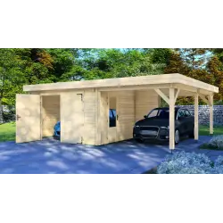 Garage in legno con tettoia 7x6, 44mm, fronte lato destro