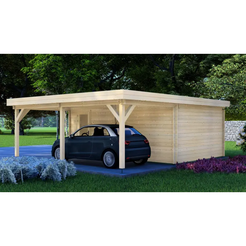 Garage in legno con tettoia 7x6, 44mm, lato destro