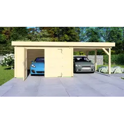 Garage in legno con tettoia 7x6, 44mm, vista frontale