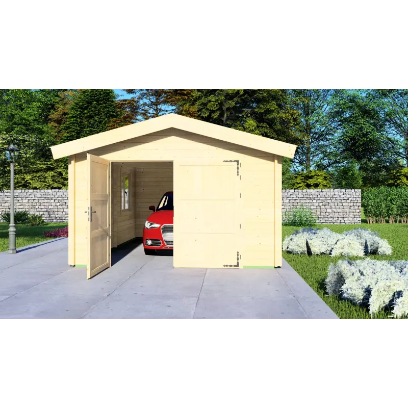 Garage di legno singolo 6x4, 44mm, vista frontale