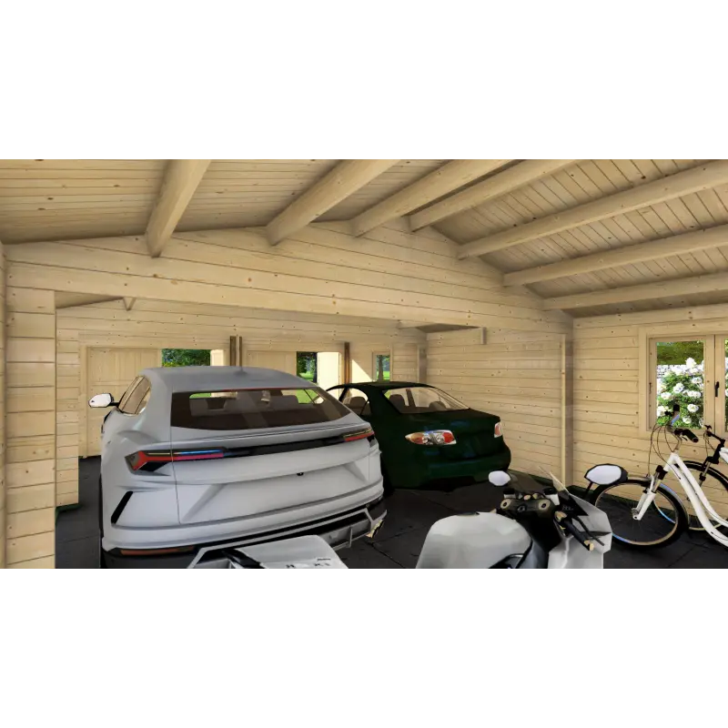 Garage in legno doppio 6x9, 44mm, interno