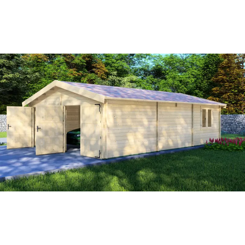 Garage in legno doppio 6x9, 44mm, fronte lato destro