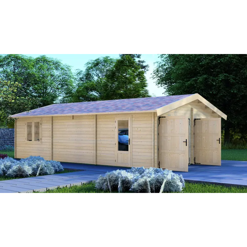Garage in legno doppio 6x9, 44mm, lato sinistro