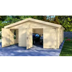 Garage in legno doppio 6x9, 44mm, vista frontale